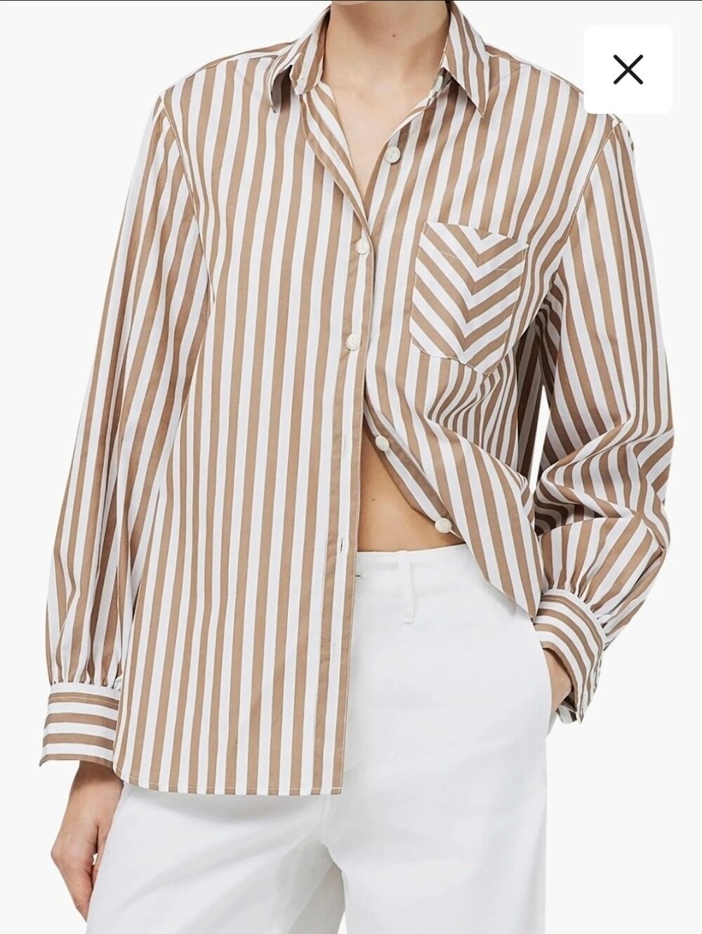 Rag & Bone Maxine Brown/White Stripe 100% Cotton Button-Up Shirt Curved Hem Sz L